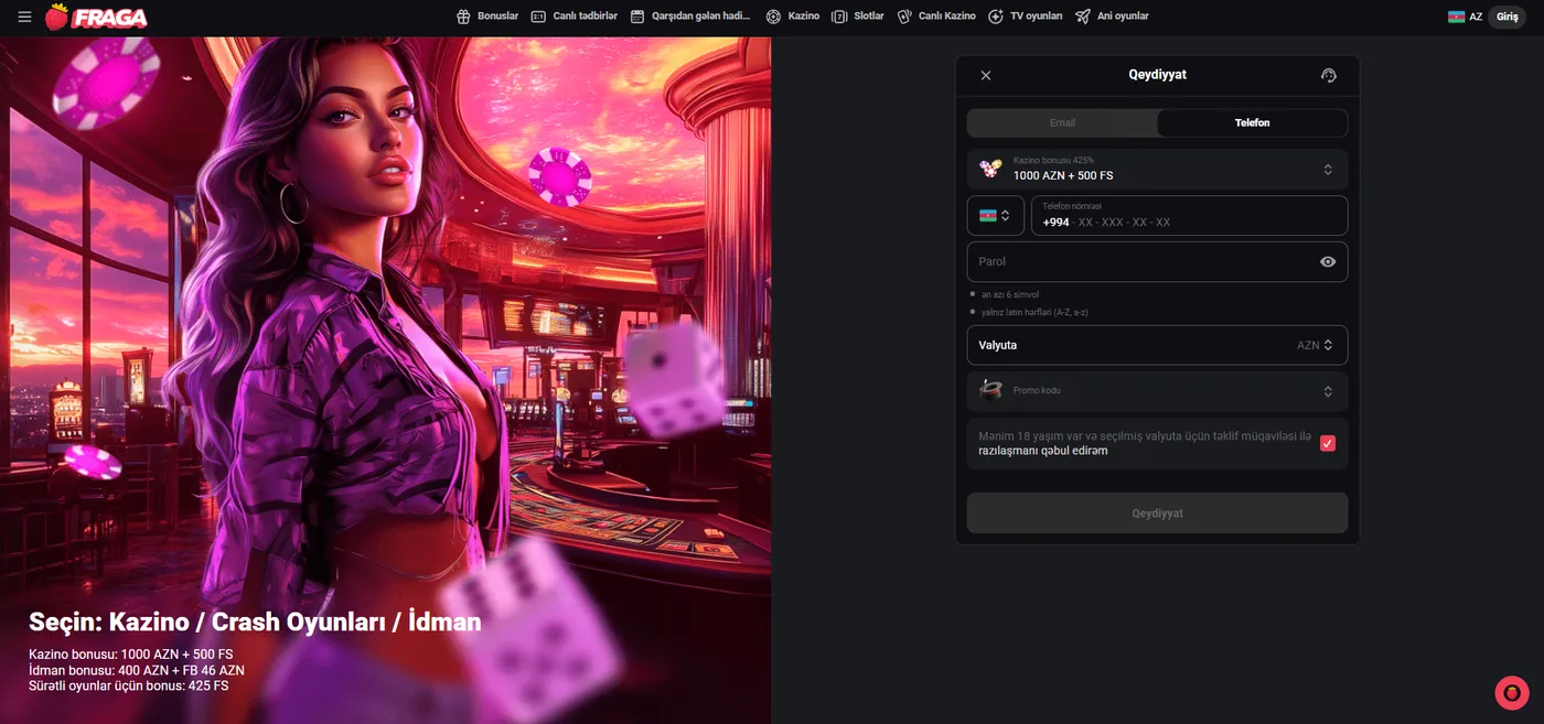 Fraga app-də qeydiyyat və hesab girişi